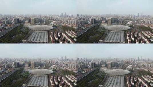 疫情下的上海南站空无一人航拍4K高清在线视频素材下载