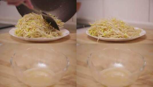 【镜头合集】炒豆芽过滤汤汁素汤汁高清在线视频素材下载