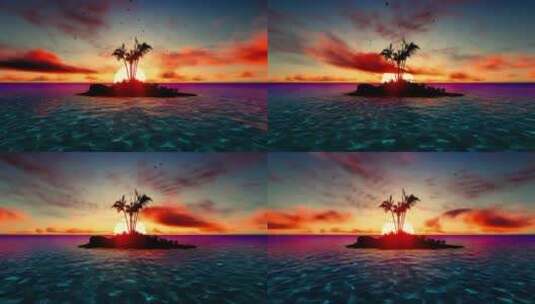 五颜六色的日落中的海上天堂岛高清在线视频素材下载