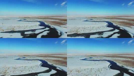 青海湖 湿地 春季 雪景 航拍 河流 草地高清在线视频素材下载