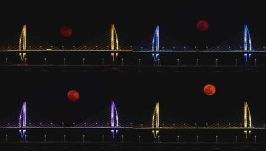 港珠澳大桥九洲航道桥满月大月亮升起高清在线视频素材下载