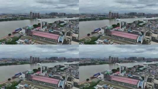 航拍广州工区园烟囱高清在线视频素材下载
