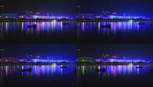 珠江岸现代建筑夜景灯光秀高清在线视频素材下载