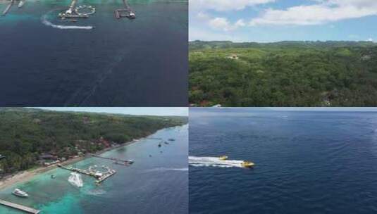 印尼蓝梦岛潜泳 汽艇海边玩乐航拍高清在线视频素材下载