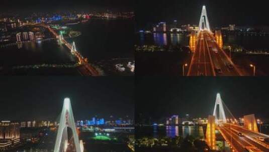 4K海南海口世纪大桥纯净夜景高清在线视频素材下载