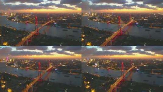 航拍上海杨浦大桥夜景延时高清在线视频素材下载