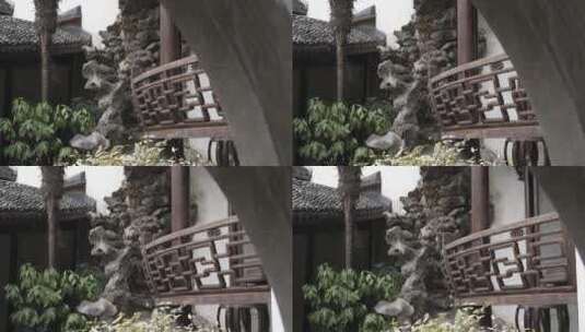 传统江南园林别墅建筑内园林景观高清在线视频素材下载