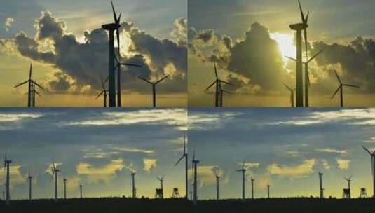 日出日落的风力发电机高清在线视频素材下载