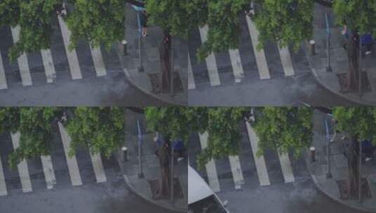广州天河东站俯瞰窗外的士雨天出站人行道高清在线视频素材下载