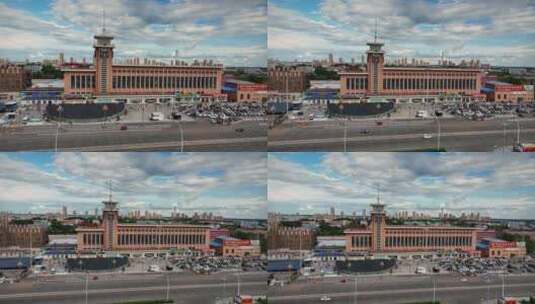 齐齐哈尔新老火车站4K航拍高清在线视频素材下载