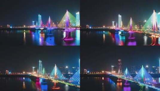 南昌朝阳大桥夜景航拍高清在线视频素材下载