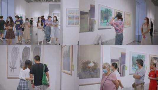 市民参观拍照湖南美术馆画展合集高清在线视频素材下载