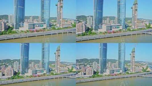演武大桥世茂海峡双子大厦高清在线视频素材下载