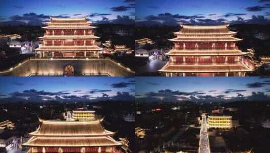 潮州广济楼夜景航拍高清在线视频素材下载