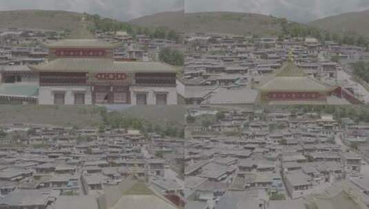4K60川西道孚县寺庙建筑群 灰片 可调色高清在线视频素材下载