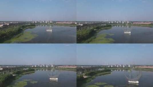 城市公园湖景航拍高清在线视频素材下载