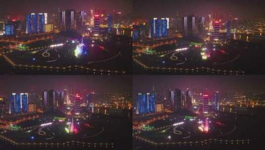 大连东港音乐喷泉航拍高清在线视频素材下载