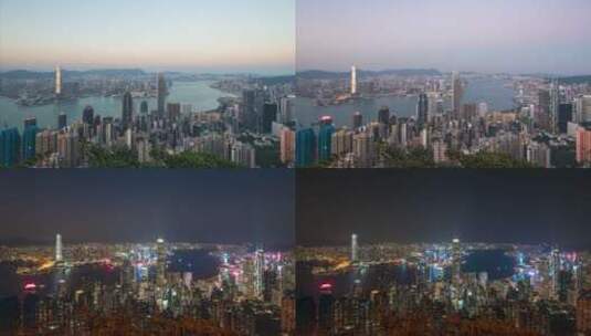 香港城市延时日转夜中环大景高清在线视频素材下载