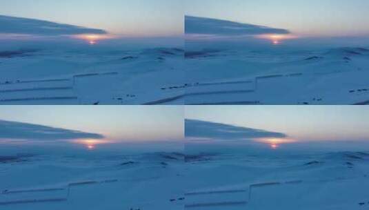 大兴安岭丘陵地带雪原夕阳高清在线视频素材下载