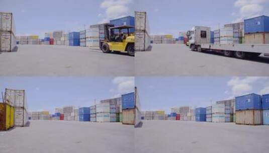 【空镜】4K那霸港口码头园区集装箱叉车卡车高清在线视频素材下载