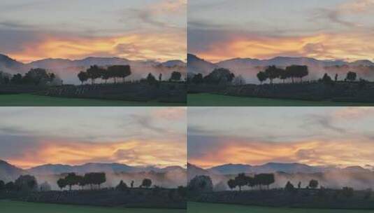 夕阳下的山间云雾高清在线视频素材下载