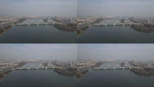 南阳白河卧龙大桥航拍12高清在线视频素材下载