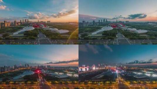 南京奥体中心日转夜延时摄影高清在线视频素材下载