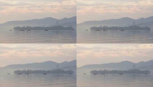 杭州西湖清晨雷峰塔山色空蒙唯美空镜高清在线视频素材下载