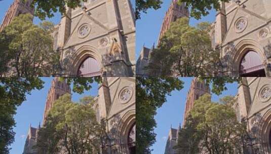 澳大利亚墨尔本教堂台阶尖顶庄严浪漫婚纱高清在线视频素材下载