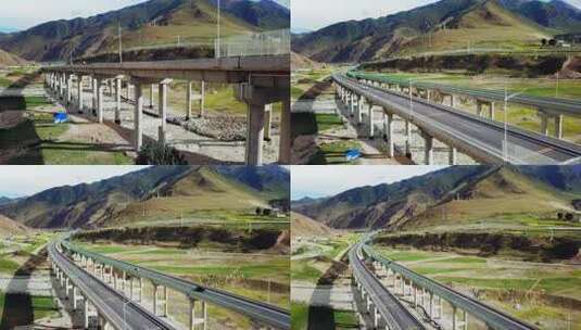 青藏公路群山中国道高架弯道高速路车辆行驶高清在线视频素材下载