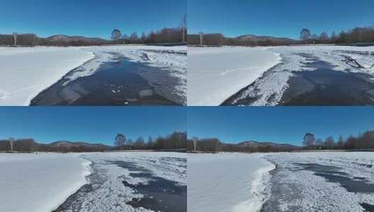 黑龙江源头之库都尔河初春开河雪景高清在线视频素材下载