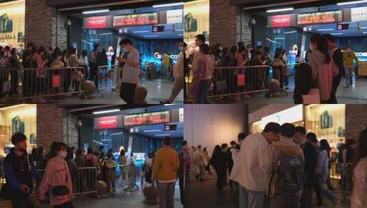 夜晚杭州龙翔桥地铁站出入口排队的人流高清在线视频素材下载