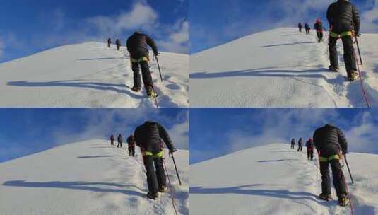 四川甘孜攀登那玛峰雪山的户外运动爱好者高清在线视频素材下载