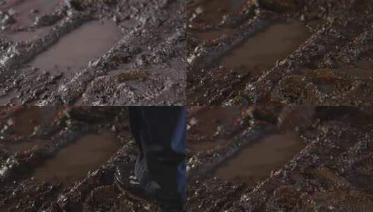 雨后泥路脚印高清在线视频素材下载