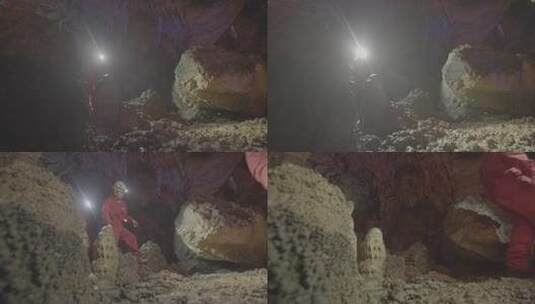 M1科考队员在山洞中行进高清在线视频素材下载