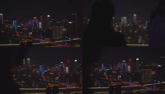 游客南山上看重庆夜景重庆渝中区夜景高清在线视频素材下载