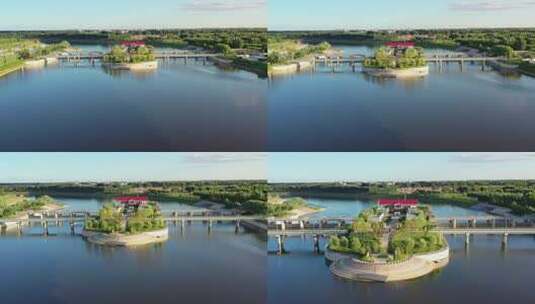 北运河通州段榆林庄水闸航拍素材高清在线视频素材下载