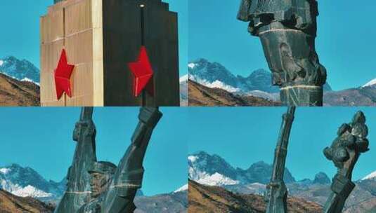 天空下金色的红军长征纪念碑秋景高清在线视频素材下载