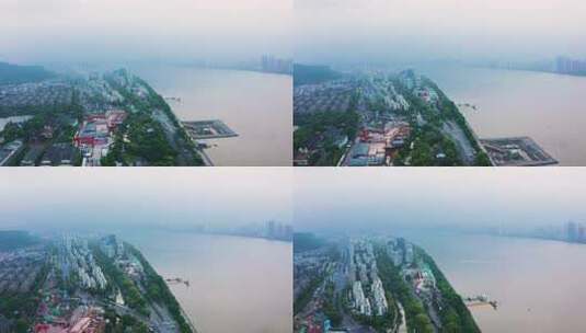 杭州上城区复兴街之江路清晨航拍高清在线视频素材下载