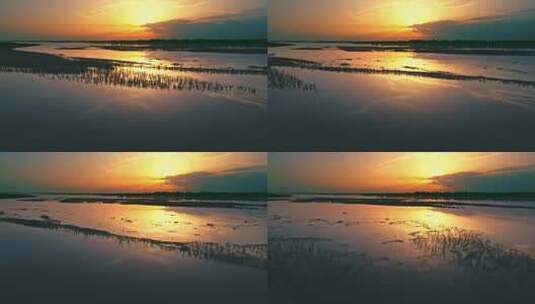 夕阳黄河落日-河面湿地高清在线视频素材下载