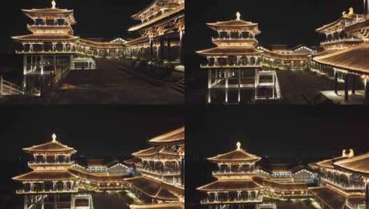 龙游年年红红木小镇航拍夜景高清在线视频素材下载