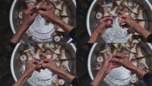 老奶奶洗菜的双手特写高清在线视频素材下载