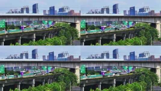 4K航拍城市高铁 高速车流 CBD高清在线视频素材下载