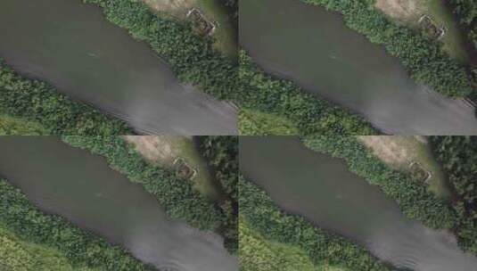 无人驾驶飞机从夏威夷考艾岛的河流上空飞走高清在线视频素材下载
