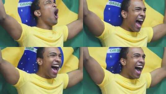 球迷手持巴西国旗庆祝高清在线视频素材下载