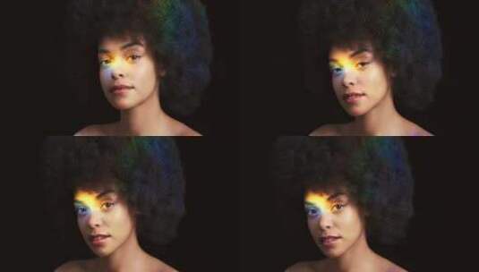 女性模特脸上的彩虹灯高清在线视频素材下载