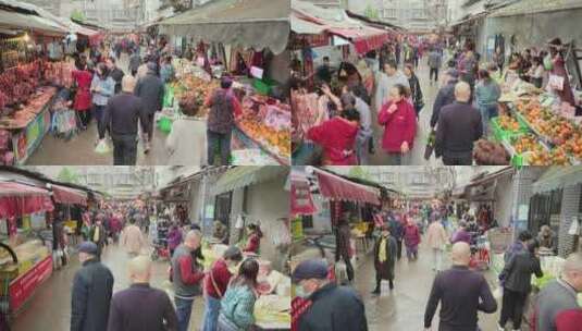 成都曹家巷露天菜市场人流密集热闹生活高清在线视频素材下载