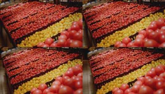 超市货架上的圣女果与番茄高清在线视频素材下载