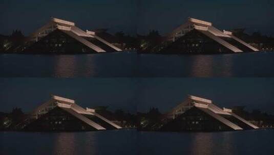 航拍上海松江广富林文化遗址建筑灯光夜景高清在线视频素材下载