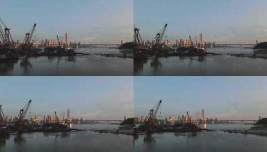武汉长江二桥日落码头运输船货船高清在线视频素材下载
